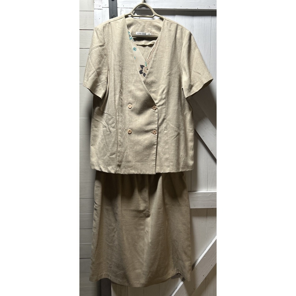 ALFRED DUNNER Woman's Size 16W Midi Skirt & Double Breasted Short Sleeve Jacket